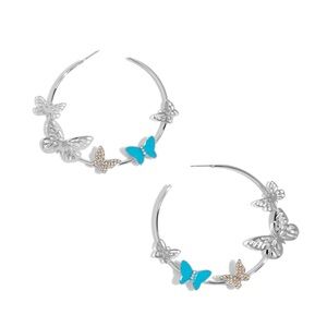 Paparazzi Silver and Blue Butterfly Hoop Earrings